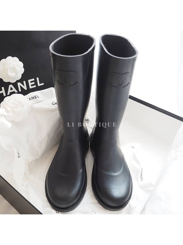 CC Logo Rubber Rain Boots Dark Navy G45838 - CHANEL - BALAAN 1