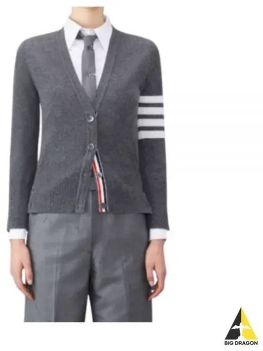 4-Bar V-Neck Cashmere Cardigan Grey - THOM BROWNE - BALAAN 2