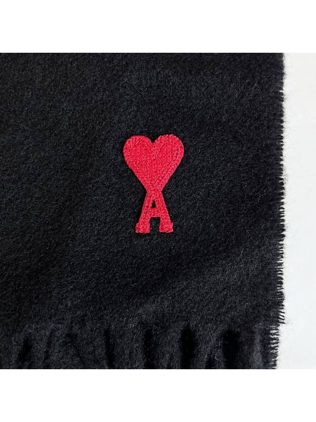 Small Heart Logo Wool Scarf Black - AMI - BALAAN 4