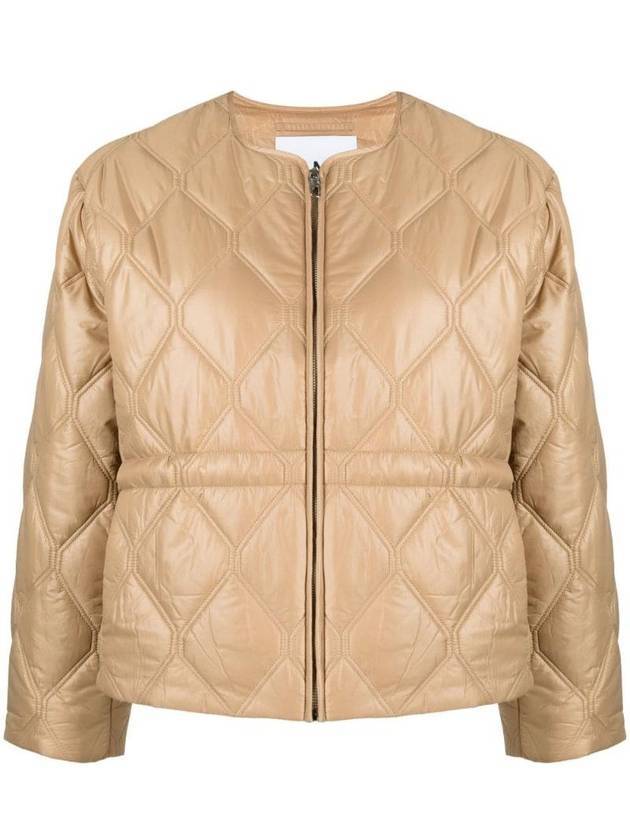 Women's Quilted Recycled Nylon Down Zip-Up Jacket Beige - GANNI - BALAAN 1