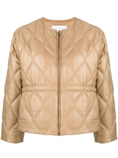 Women's Quilted Recycled Nylon Down Zip-Up Jacket Beige - GANNI - BALAAN 1