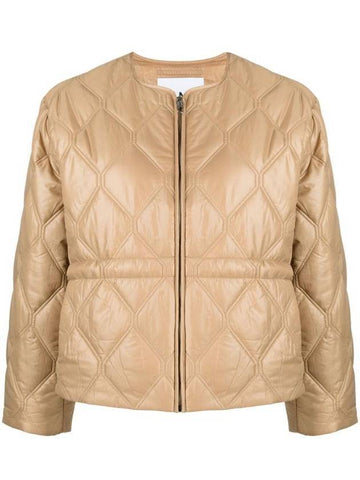 Women's Quilted Recycled Nylon Down Zip-Up Jacket Beige - GANNI - BALAAN 1