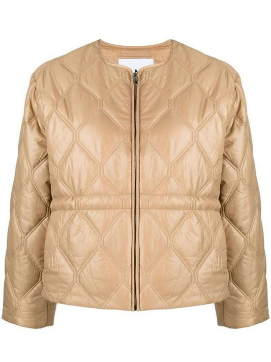 Women's Quilted Recycled Nylon Down Zip-Up Jacket Beige - GANNI - BALAAN 1