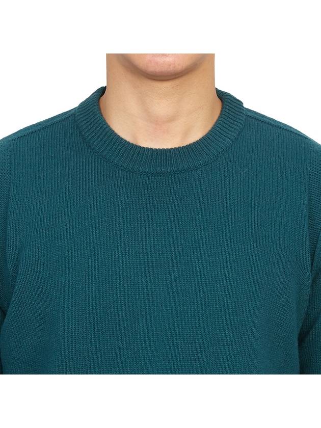 Logo Patch Crew Neck Wool Knit Top Green - STONE ISLAND - BALAAN 7