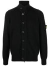 Men's Patch High Neck Lambswool Knit Cardigan Black - STONE ISLAND - BALAAN 2