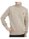 Small Heart Logo Extrafine Merino Wool Turtleneck Beige - AMI - BALAAN 6