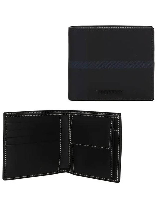 Check Leather Halfwallet Navy - BURBERRY - BALAAN 2