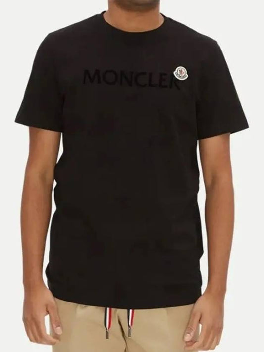 Men s lettering embroidery logo patch round neck short sleeve t shirt black 8C00047 8390T 999 - MONCLER - BALAAN 2