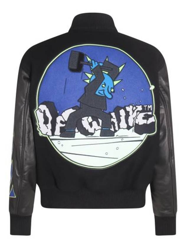 OW Logo Patch Varsity Bomber Jacket Black - OFF WHITE - BALAAN 3