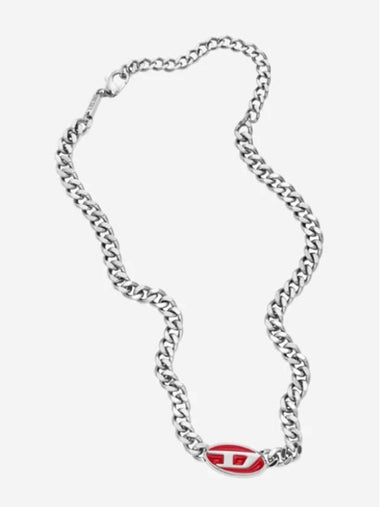 Dx1446 Red Enamel Stainless Steel Chain Necklace Silver - DIESEL - BALAAN 1