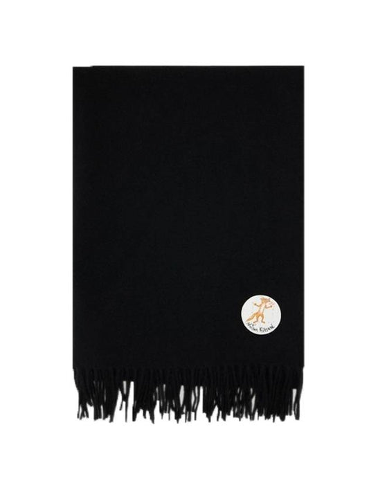 Classic Oly Flower Fox Patch Wool Scarf Black - MAISON KITSUNE - BALAAN 1