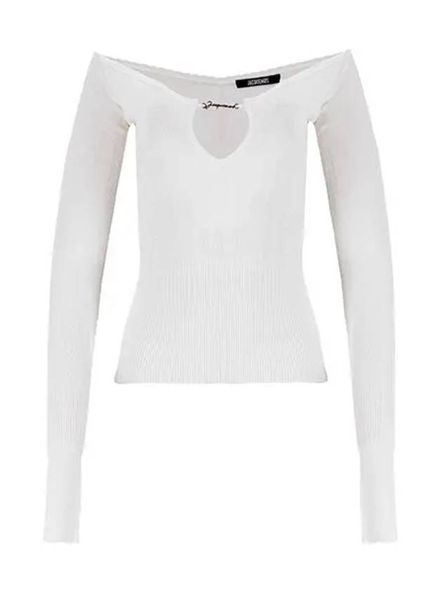 Le haut Pralu Logo Detail Cut-Out Viscose Knit Top White - JACQUEMUS - BALAAN 4