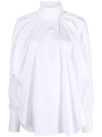 High Neck Long Sleeve Cotton Blouse White - PATOU - BALAAN 1