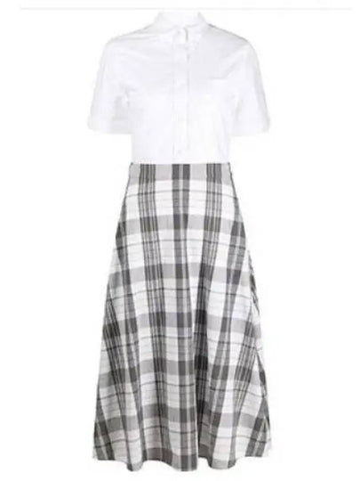 Women's Check A-Line Oxford Midi Dress White Grey - THOM BROWNE - BALAAN 2