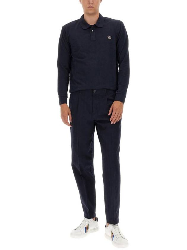 Zebra Patch Long Sleeve Polo Shirt Navy - PAUL SMITH - BALAAN 3