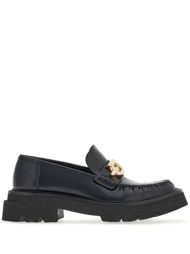 Gancini Ornament Leather Loafers Black - SALVATORE FERRAGAMO - BALAAN 1