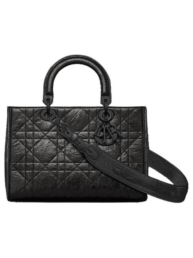 Lady My ABCDior D Sire Macrocannage Crinkle Medium Calfskin Tote Bag Black - DIOR - BALAAN 1