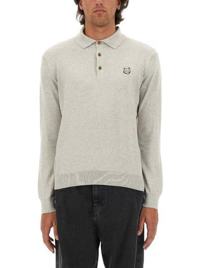 Fox Motif Knitted Polo Shirt Light Grey - MAISON KITSUNE - BALAAN 2