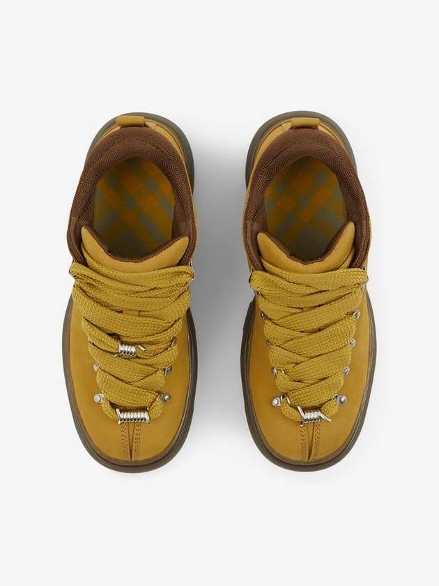 Silver Hardware Lace-Up Leather Low-Top Sneakers Mustard Yellow - BURBERRY - BALAAN 6