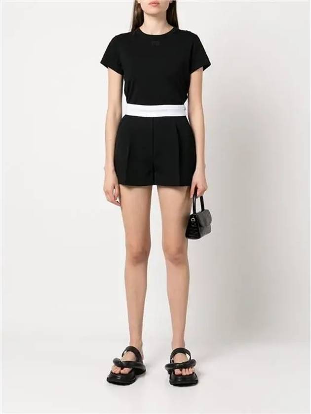 Logo Shrunken Cotton Jersey Short Sleeve T-Shirt Black - ALEXANDER WANG - BALAAN 7