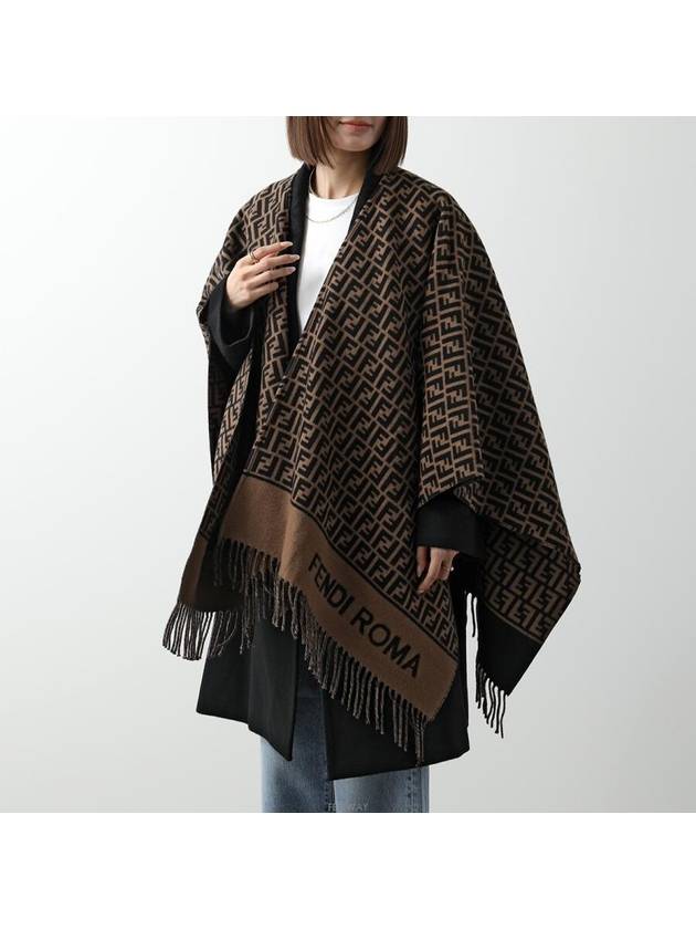 Roma Allover Logo Wool Cashmere Cape Brown - FENDI - BALAAN 2