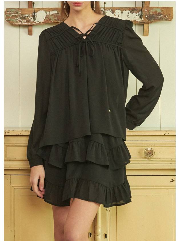 V-Neck Frill Short Dress Black - MICANE - BALAAN 3