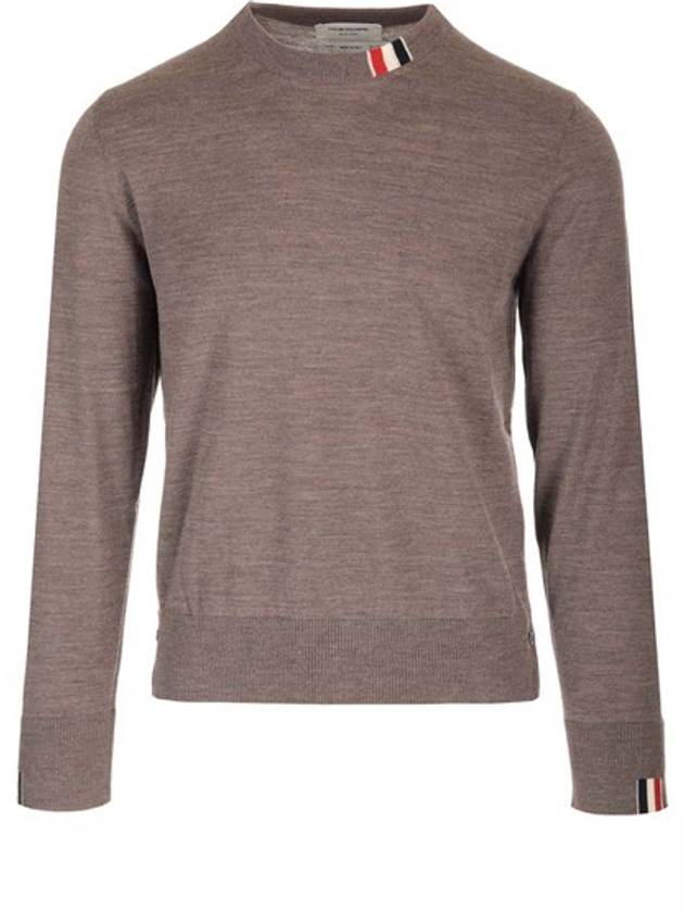 Intarsia Stitch Crew Neck Merino Wool Knit Top Brown - THOM BROWNE - BALAAN 2