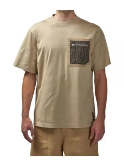 FF Logo Pocket Short Sleeve T-shirt Beige - FENDI - BALAAN 2