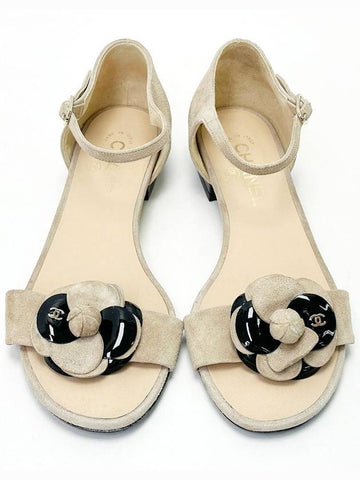 Beige flower decoration suede women s 240 sandals 4VCHS32215 - CHANEL - BALAAN 1