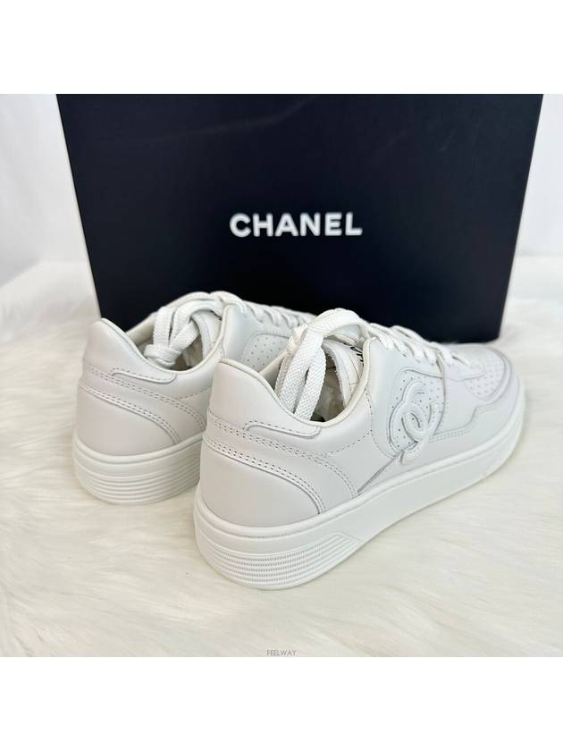 CC Logo Calfskin Low Top Sneakers White - CHANEL - BALAAN 4