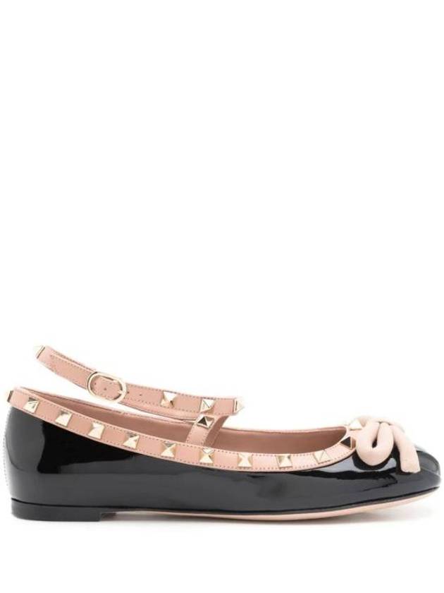 Rockstud Patent Leather Ballerina Black - VALENTINO - BALAAN 1