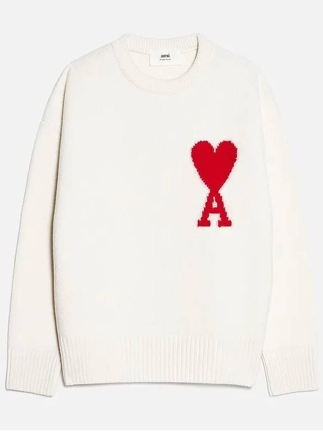 Big Heart Logo Oversized Intarsia Knit Top White - AMI - BALAAN 3