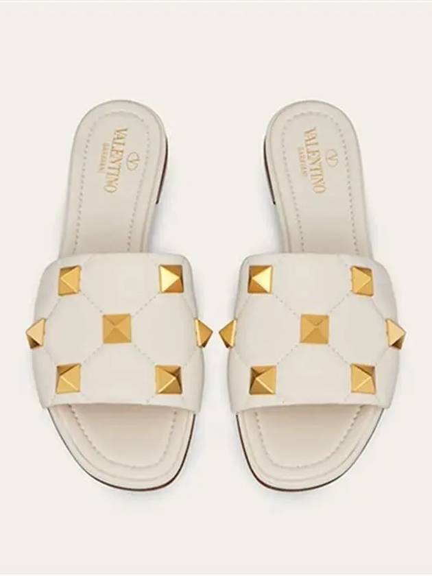 Roman Studded Quilted Nappa Slippers Ivory - VALENTINO - BALAAN 2