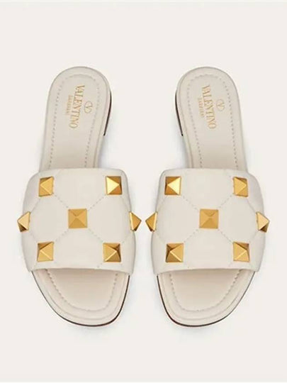 Roman Studded Quilted Nappa Slippers Ivory - VALENTINO - BALAAN 2