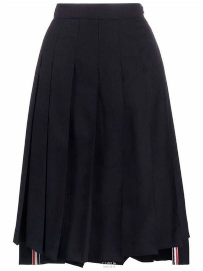 Super 120S Twill Below Knee Pleated Skirt Navy - THOM BROWNE - BALAAN 2