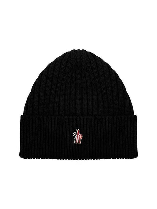 Grenoble Rib Knit Wool Beanie Black - MONCLER - BALAAN.