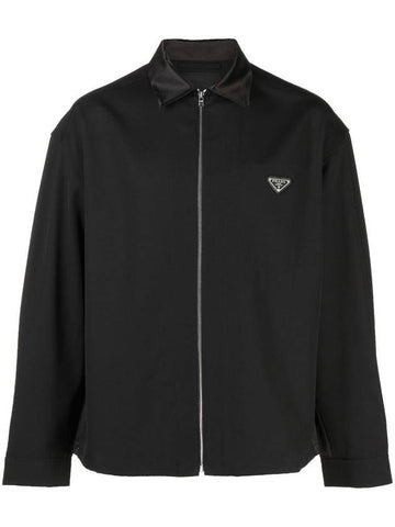 Triangle Logo Wool Shirt Zip Up Jacket Black - PRADA - BALAAN 1