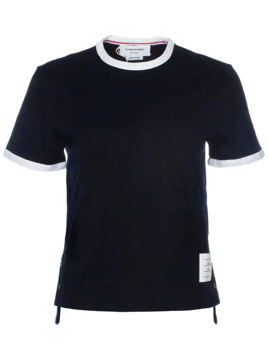 Asymmetric Hem Short Sleeve T-Shirt Navy - THOM BROWNE - BALAAN 2