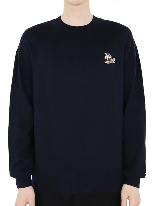 Men's Dressed Fox Patch Relaxed Knit Top Navy - MAISON KITSUNE - BALAAN 3