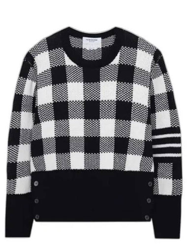 Men's 4 Bar Gingham Check Jacquard Knit Top Navy - THOM BROWNE - BALAAN 1