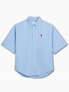 Men's Boxy Fit Embroidered Logo Short Sleeve Shirt Light Blue - AMI - BALAAN 3