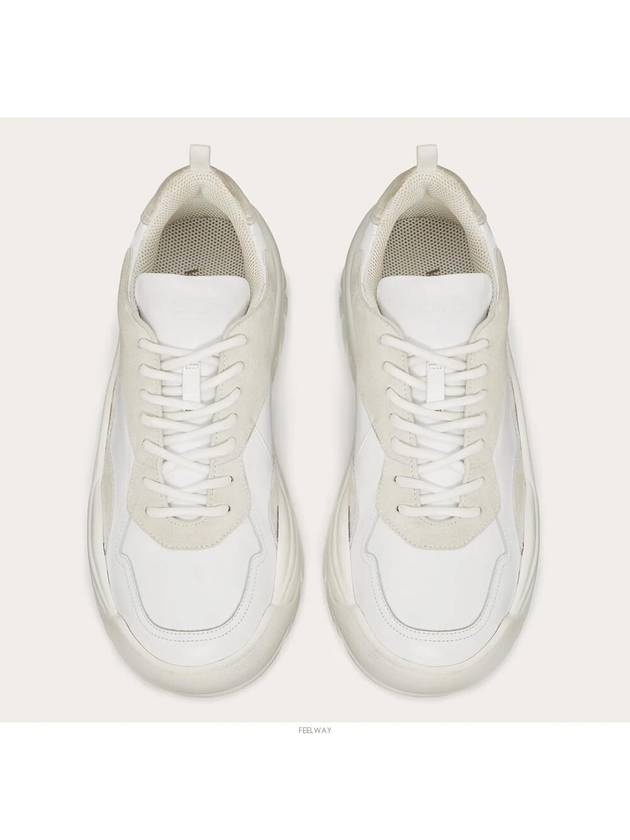 Men's Two-Tone Leather Suede Banshee Gumboy Low Top Sneakers White - VALENTINO - BALAAN 3