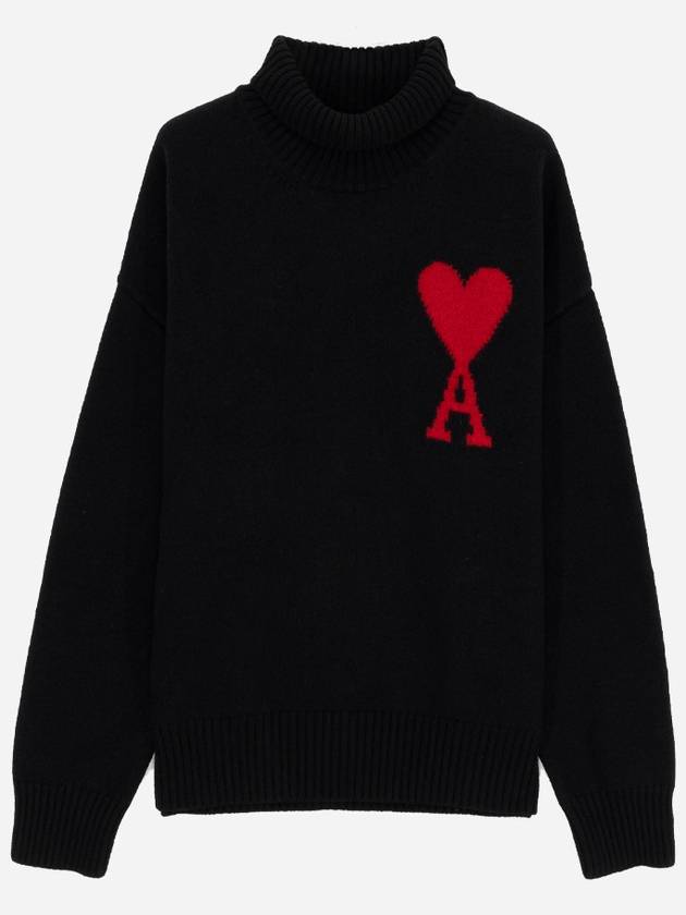 Big heart logo men s turtleneck knit black BKUKS402 018 - AMI - BALAAN 1