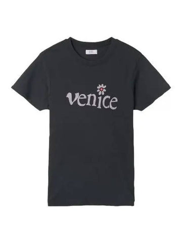 Venice Logo Short Sleeve T Shirt Black Tee - ERL - BALAAN 1