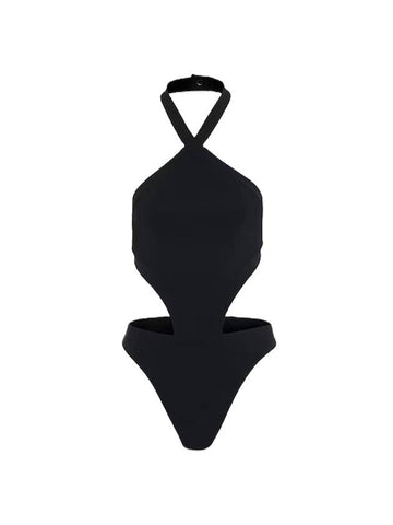 Women's Halterneck Open Back Trikini One-Piece Swimsuit Black - ALAIA - BALAAN 1