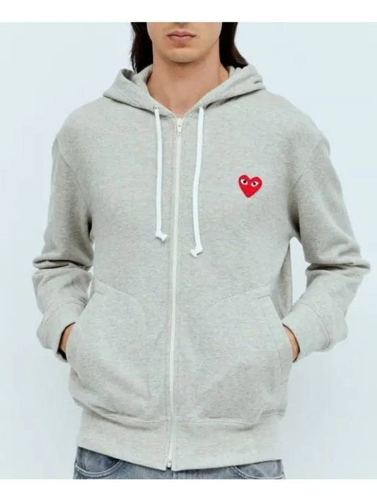 Comme des Gar ons Play Heart Hooded Zip up Sweatshirt Gray T168 051 1 - COMME DES GARCONS PLAY - BALAAN 1