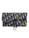 Oblique Saddle Chain Cross Long Wallet Blue - DIOR - BALAAN 1