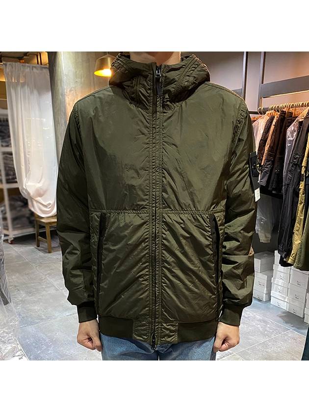 Men's Garment Dyed Crinkle Reps Recycled Nylon Primaloft TC Hooded Jacket Olive Green - STONE ISLAND - BALAAN 3