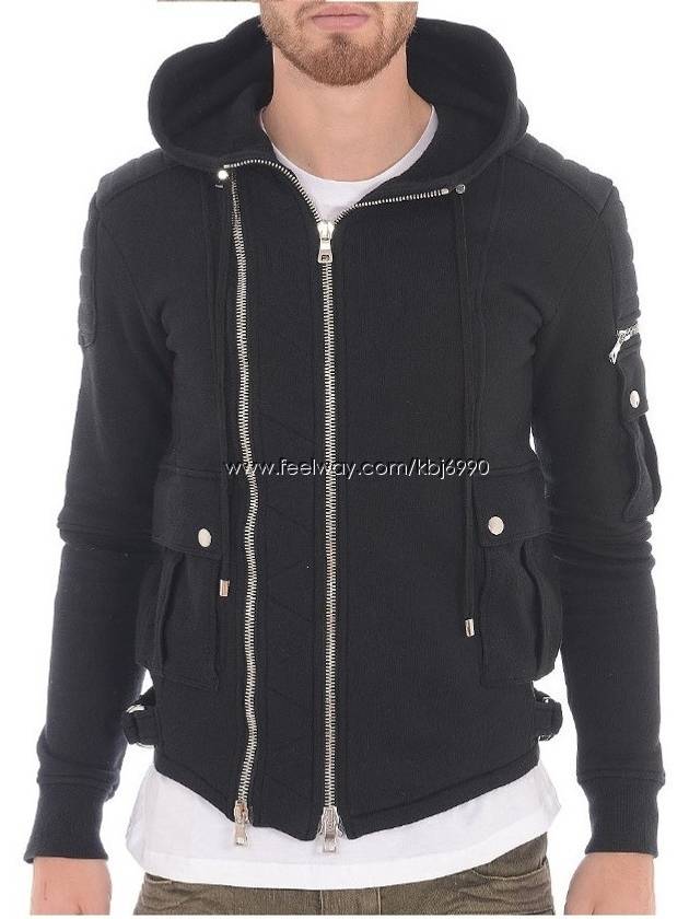 Men's double zipper biker hooded jacket hooded zipup W4HJ654B928176 - BALMAIN - BALAAN 1