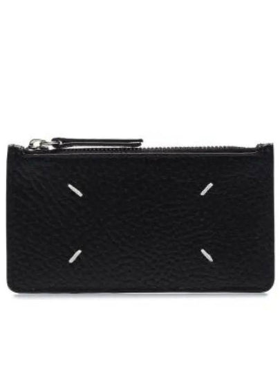 Pebble Leather Stitch Logo Zipper Card Wallet Black - MAISON MARGIELA - BALAAN 2